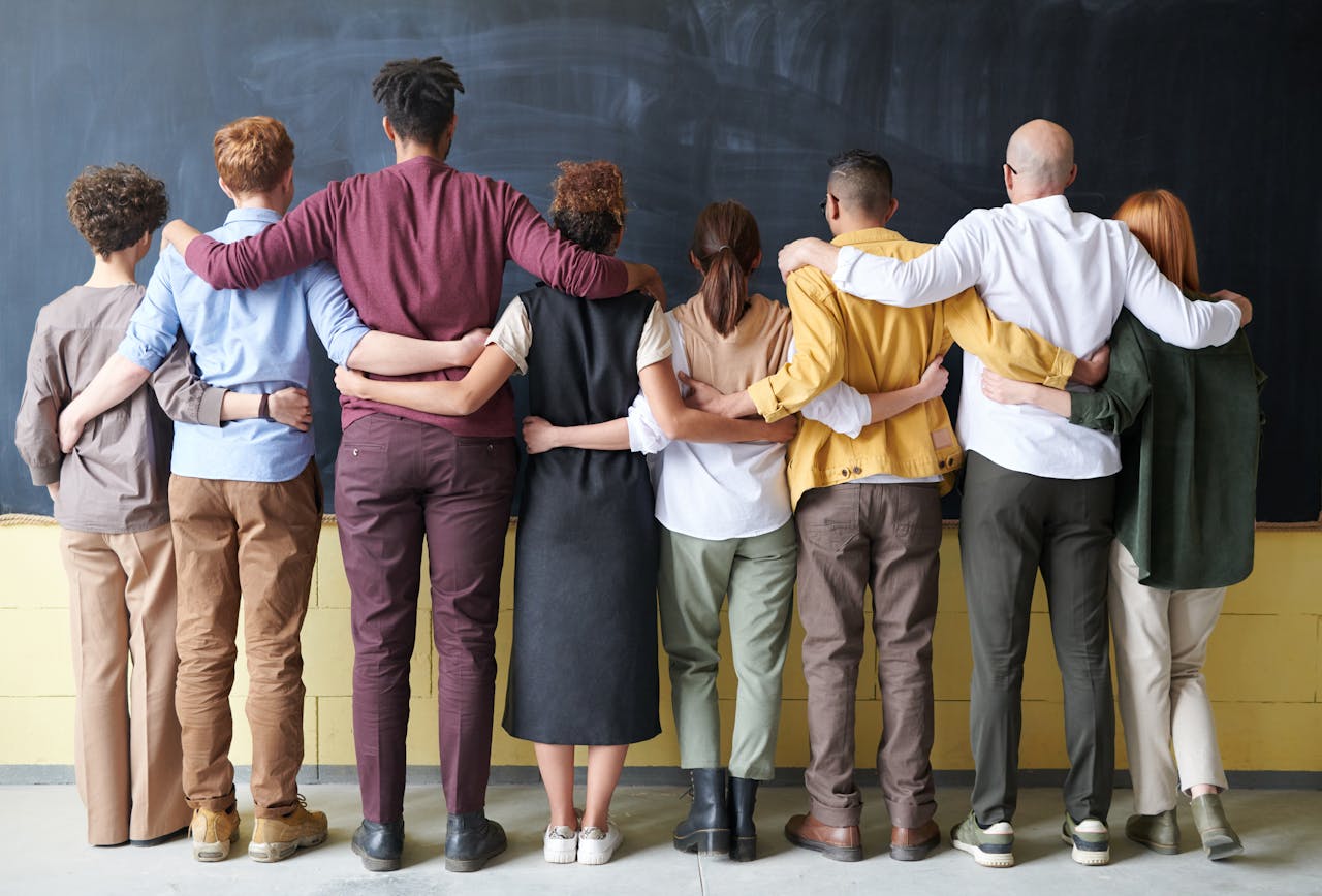 Multicultural students standing next to each other