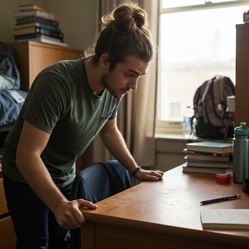 Student checking furniture