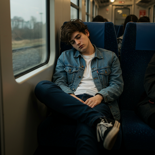 Student commuting on train