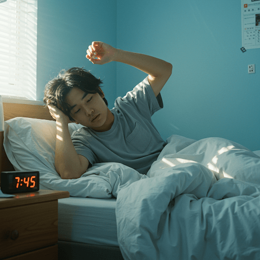 Student waking up in his private space
